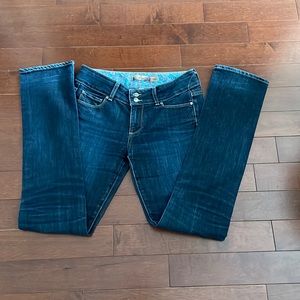 Paige Made in USA straight leg dark wash jeans mid rise 2 top button close Sz 28